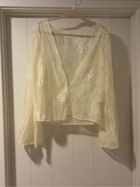 Sheer Embroidered Long-Sleeve Blouse